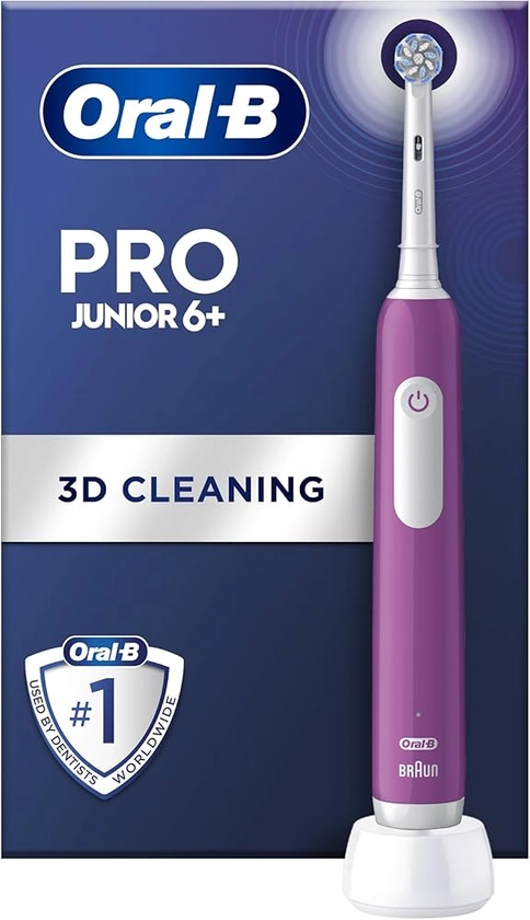 Oral-B Pro Junior Kids Electric Toothbrush, 1 Toothbrush Head, 3 Modes with Kid-Friendly Sensitive Mode, for Ages 6+, 2 Pin UK Plug, Purple