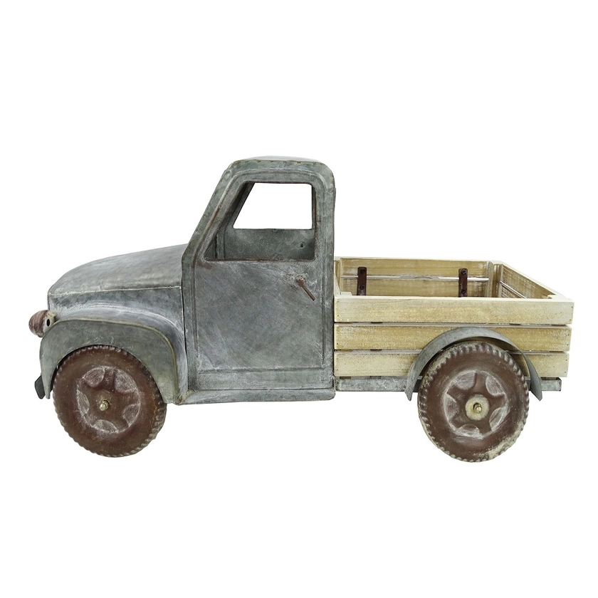 Alpine Rustic Gray Metal Truck with Wooden Slat Truck Bed Decor - YHL860L