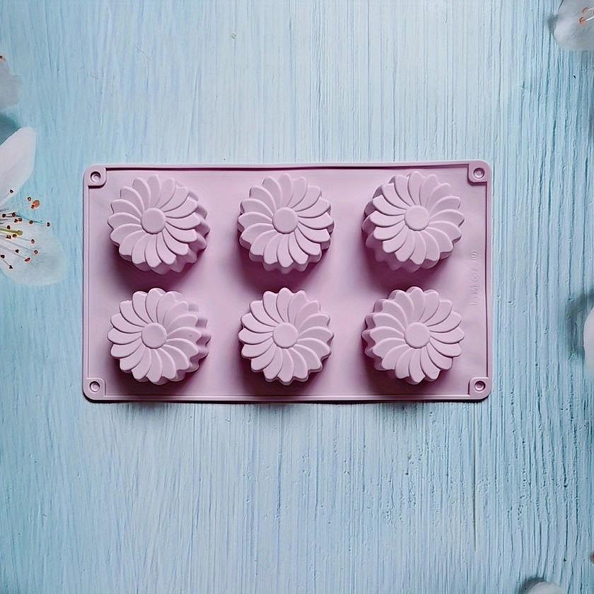 1pc 6-Cavicity Sun Flower Silicone Soap Mold DIY Aromatherapy Handicrafts Making Soap Mold Candle Cake Mold