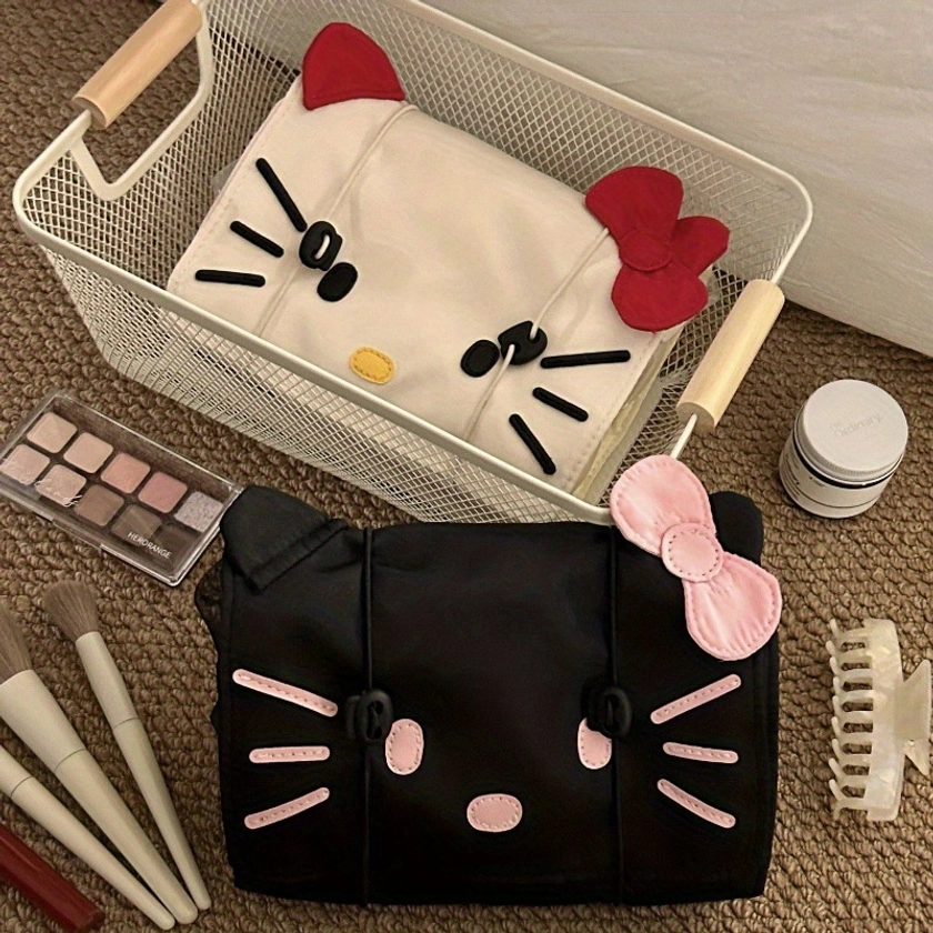 Kitty 4-in-1 Cosmetic Bag, Large Capacity Portable Travel Makeup Pouch, Nylon, Multilayer Organizer For Skincare And Toiletries