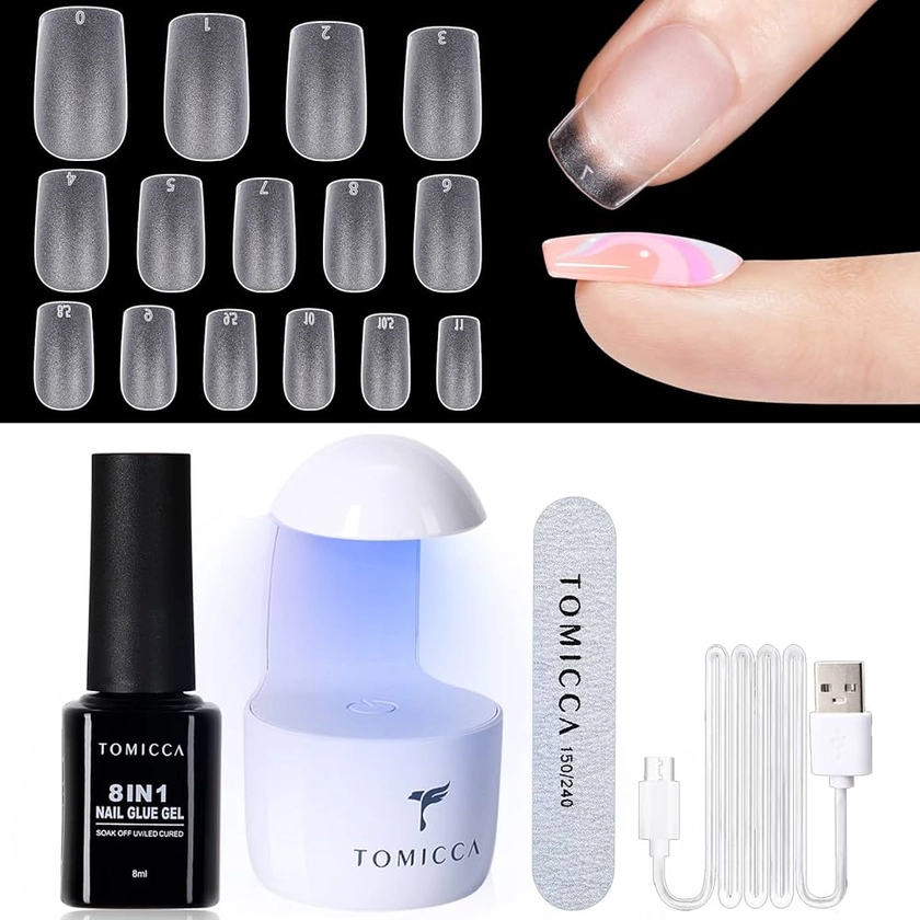TOMICCA Kit Capsule Pose Americaine Ongles, 240 PCS Capsules Ongle Carré Court,Avec Portable Lampe Ongles UV Et 8 in1 Colle Ongle,DIY Nail Art Tools Gel extensions D'ongles : Amazon.fr: Beauté et Parfum