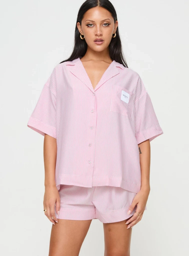 Early Riser Sleep Shirt Pink Stripe