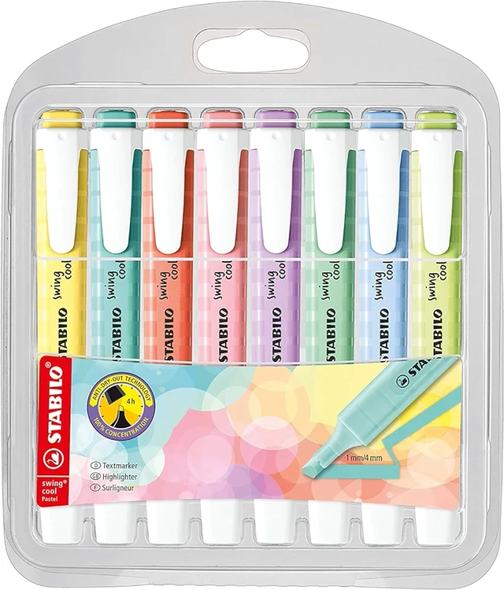 Highlighter - STABILO swing cool Pastel - Pack of 8 - Assorted Colours