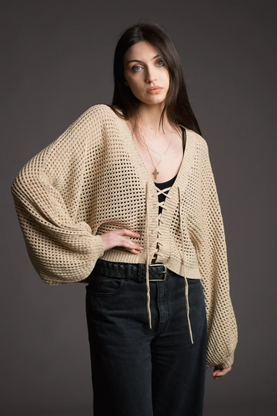 Exile Lace Up Crochet Cardigan