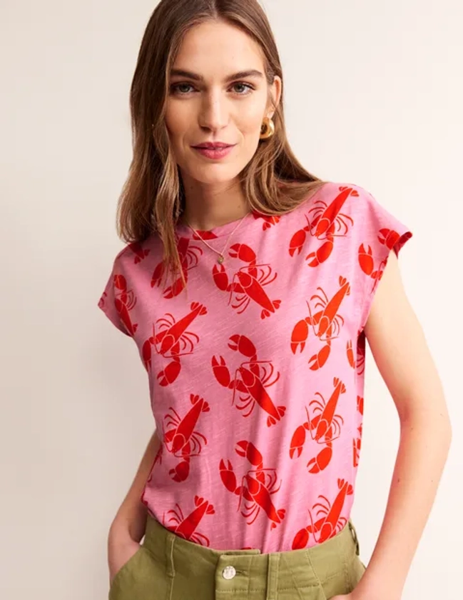 Louisa Printed Slub T-Shirt - Cashmere Rose, Lobster Small | Boden UK