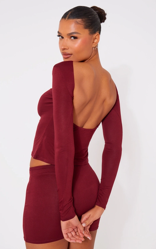 Cherry Red Low Back Long Sleeve Longline Top