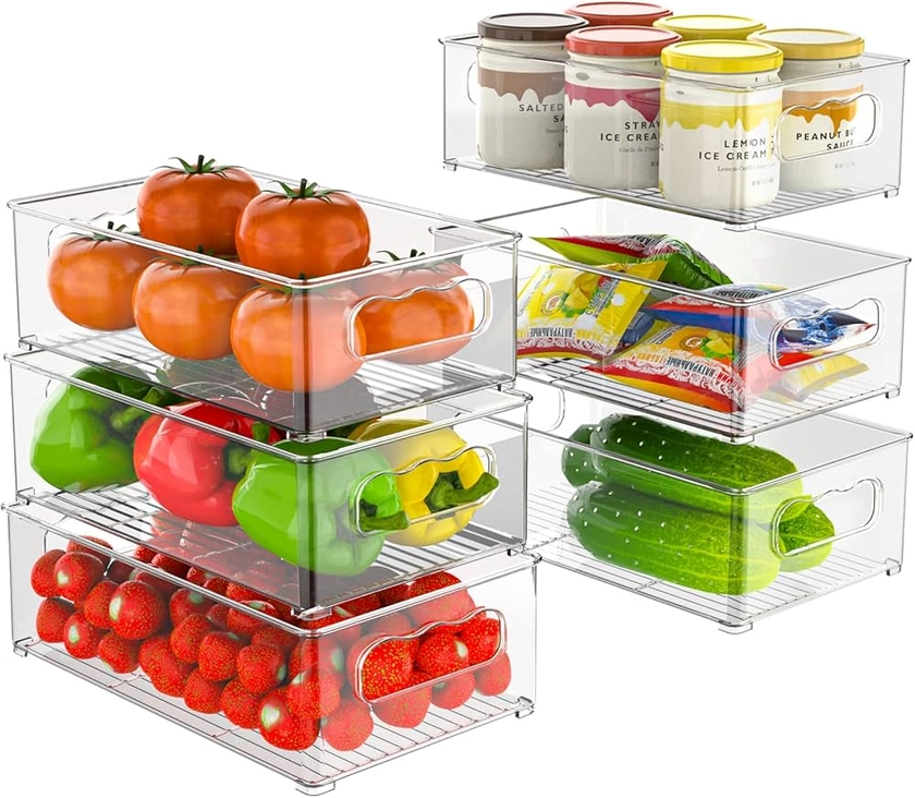 changshengda Rangement frigo- 6 paquets (3 tailles) Rangement pour réfrigérateur empilable, Rangement pour réfrigérateur pour le garde-manger, le congélateur, l'armoire, le tiroir - Sans BPA