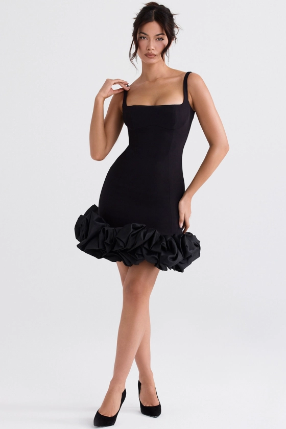 Clothing : Mini Dresses : 'Lilou' Black Ruffle Hem Dress