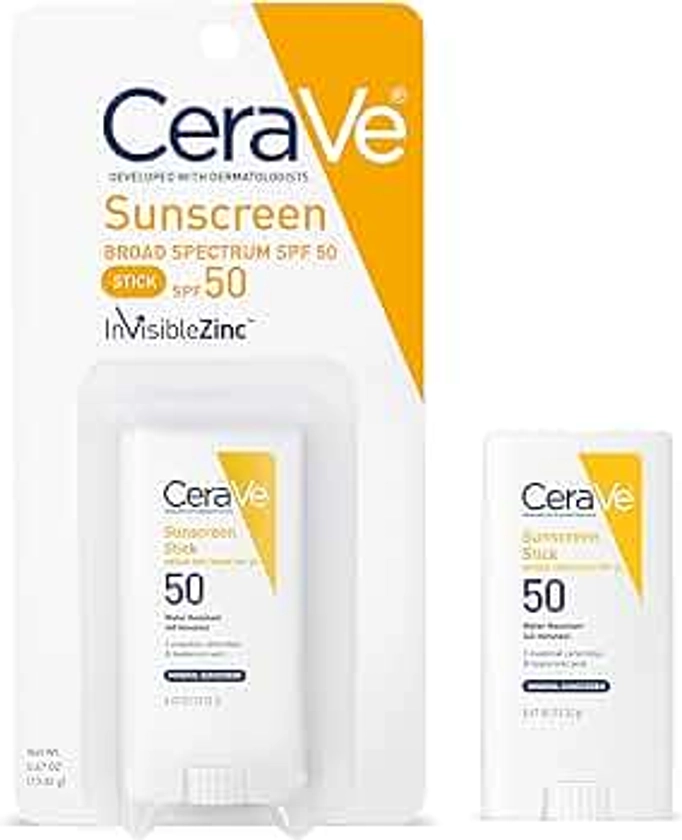 CeraVe Mineral Sunscreen Stick SPF 50 | Broad Spectrum SPF + Hyaluronic Acid + Ceramides | Titanium Dioxide & Zinc Oxide Sunscreen | 100% Mineral Face Sunscreen Stick | Fragrance Free & Oil Free