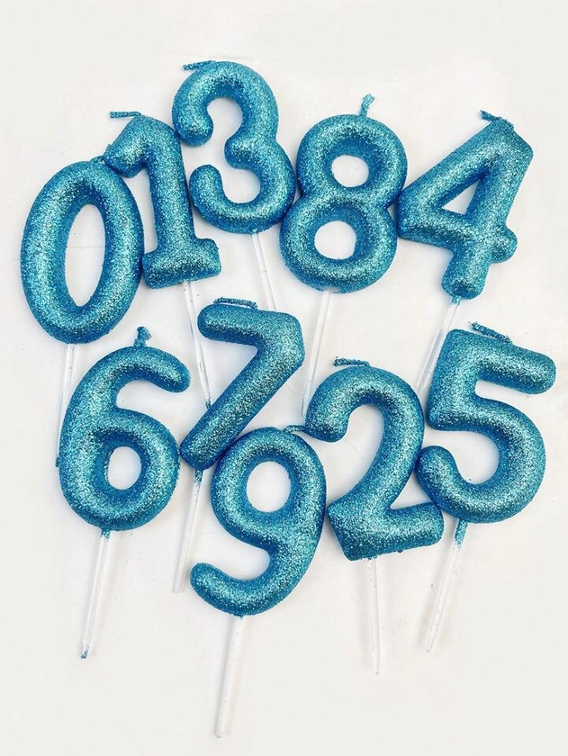 New Blue Glittery Number 0-9 Birthday Anniversary Party Cake Decor Candle