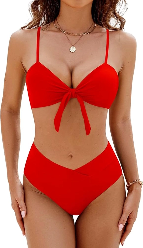 Blooming Jelly Women's High Waisted Bikini Sets Two Piece Swimsuit Front Tie Knot Bathing Suit