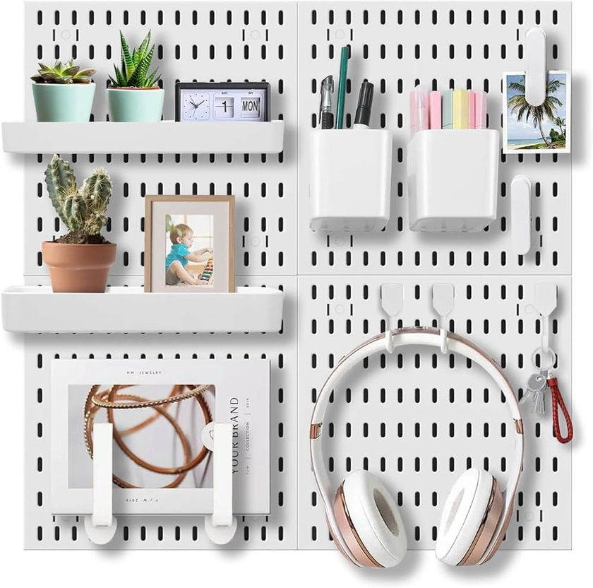 Wall Organizer Peg Board - Elevate And Declutter Your Gaming And Office - Create A Perfectly Structured Space(White)