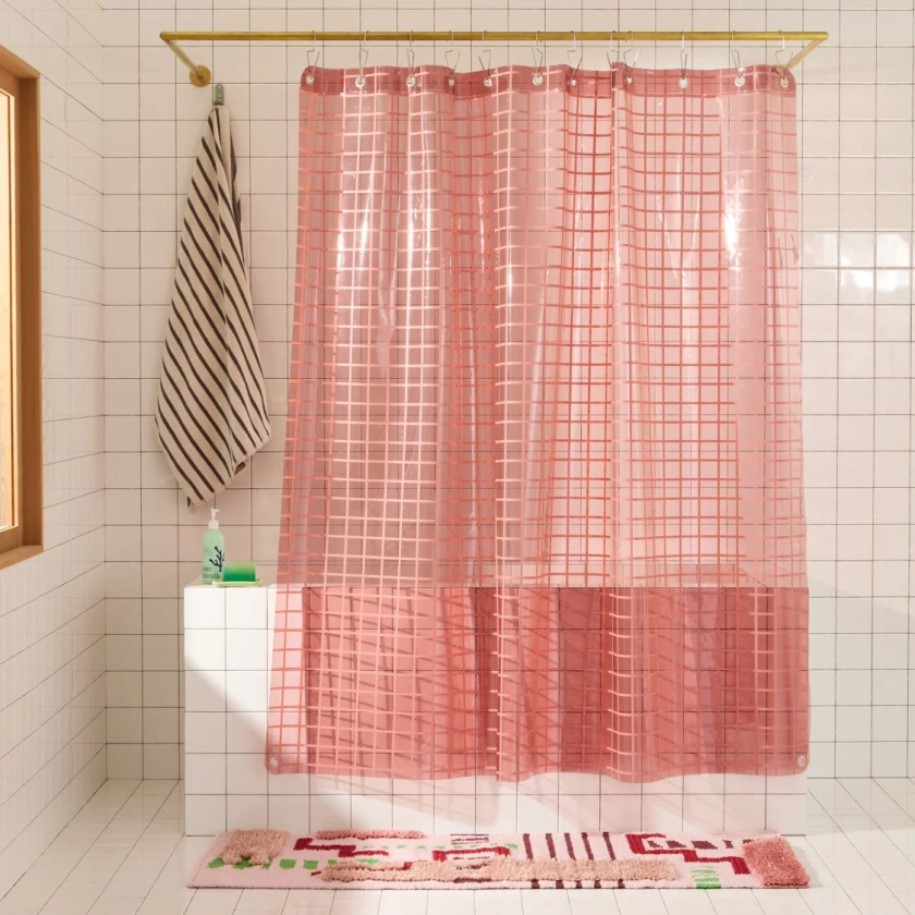 Sun Shower 2x2 in Rose | Pink Grid Clear Shower Curtain | Quiet Town