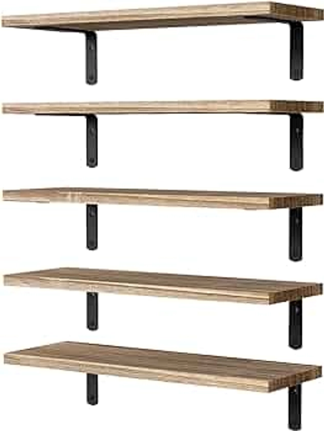 Floating Shelves, 5 Sets Wall Shelves, Wood Floating Shelves for Bedroom Wall Décor, Wall Mounted Floating Bathroom Shelf for Storage, Floating Book Shelf, Living Room – Rustic Brown