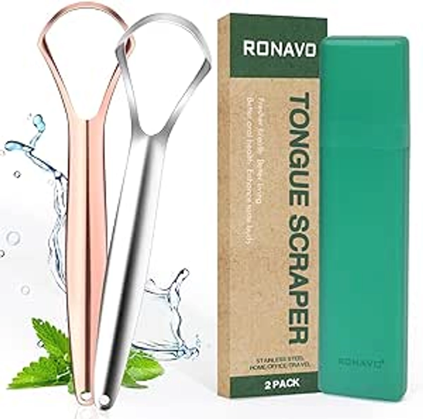 Lot de 2 Gratte Langue en acier inoxydable pour adultes, guérit la mauvaise haleine, gratte-langues pour une haleine fraîche en quelques secondes (2 Color, inclus Étui pratique) : Amazon.fr: Hygiène et Santé