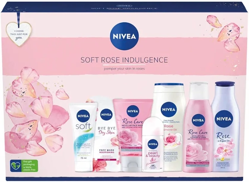 NIVEA Soft Rose Indulgence 7PC Gift Set, Pamper Your Skin in Roses