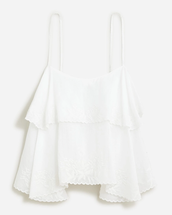 Tiered tank top with embroidery in cotton voile