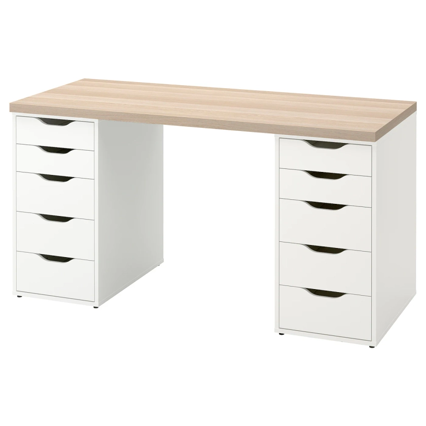 LAGKAPTEN / ALEX bureau, effet chêne blanchi/blanc, 140x60 cm - IKEA