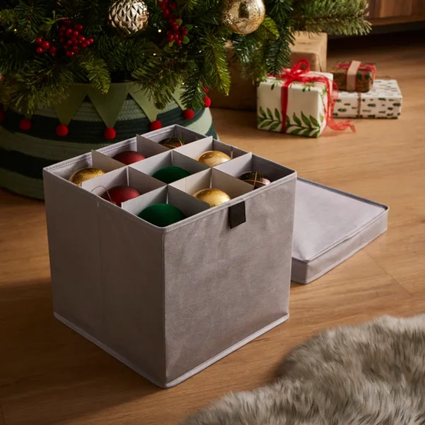 Woven Grey Bauble Storage Box