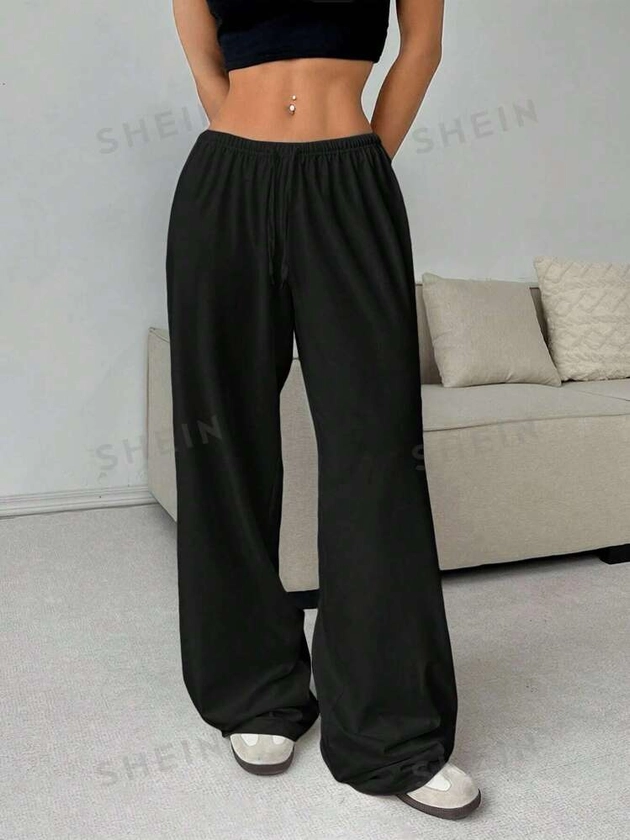 SHEIN EZwear Black Soft Knitted Lounge Pants