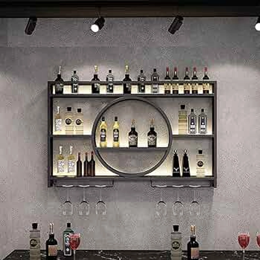 Modern Metal Wall Mounted Wine Display Rack, Bar Unit Floating Shelves, Wall-Mounted Wine Racks, Glass Rack Iron Display Stand Wine Holder With Shelves, For Home, Restaurant (120x15x80cm/47x6x31in)