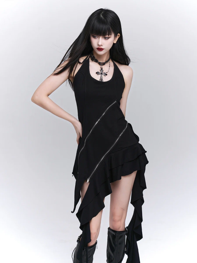 Irregular Hem Halter Neck Dress