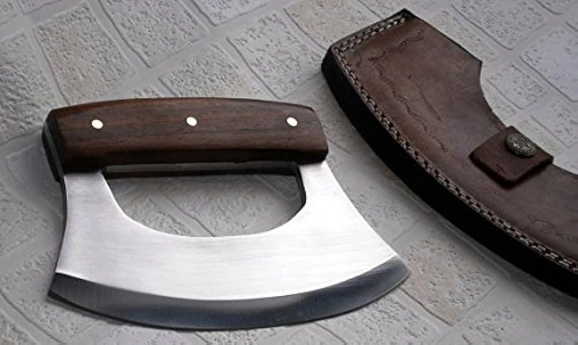 RK-TTC-110 Handmade 440C Stainless Steel Ulu kitchen Knife - Wood Handle