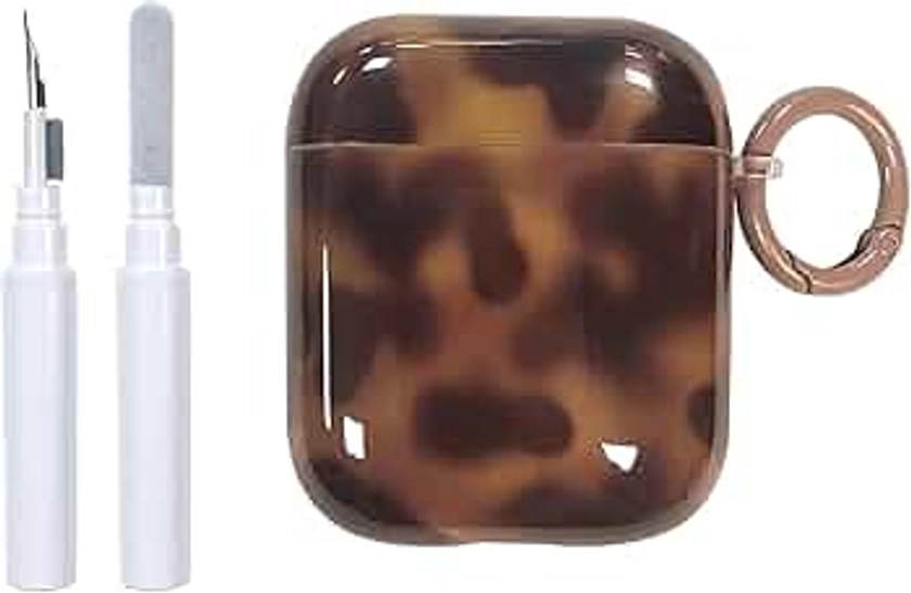 Compatible for AirPods Case Soft TPU with Cleaner Kit Cute Cool Amber Design Shockproof Keychain Cover for Girls Woman for Airpods 2 &1-Amber