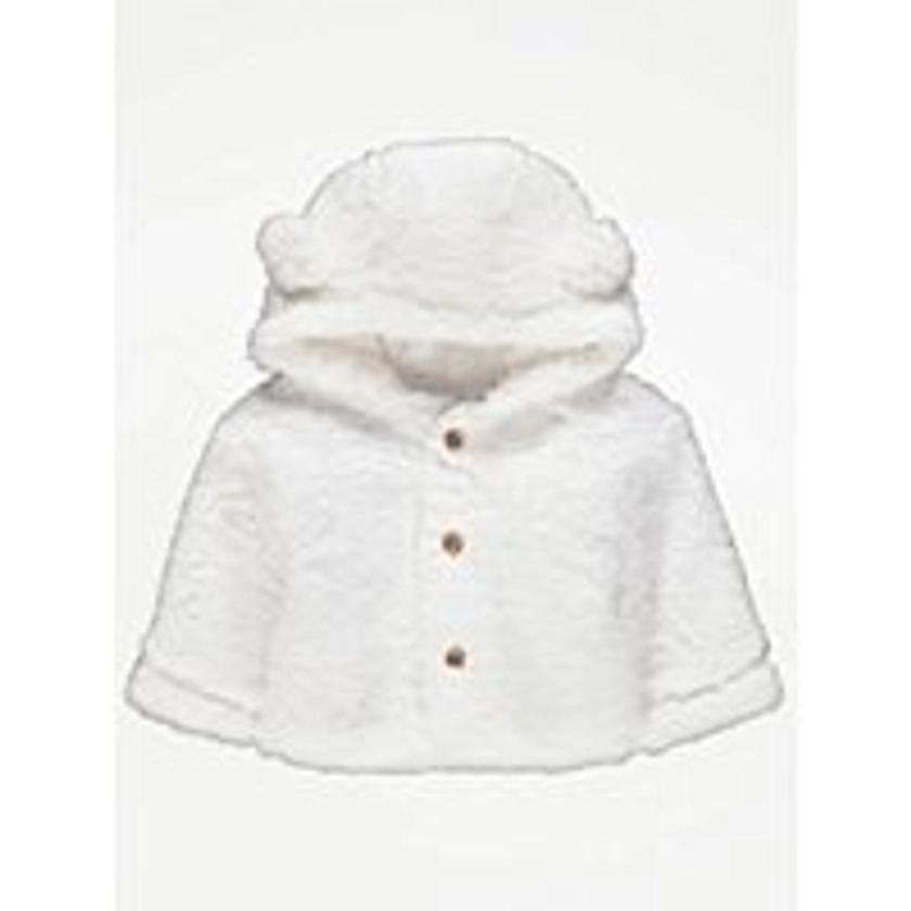 White Fluffy Hooded Jacket | Baby | George at ASDA