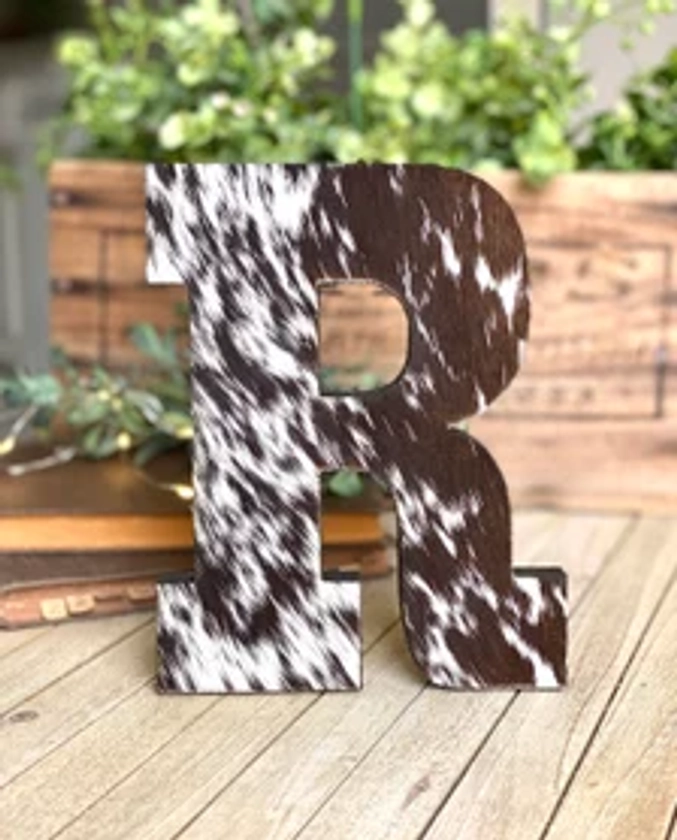 7” Genuine Cowhide Initial Letter Monogram | Wedding Gift | Holiday Gift | Christmas Gift | Anniversary Gift | Western Decor | Ranch Decor
