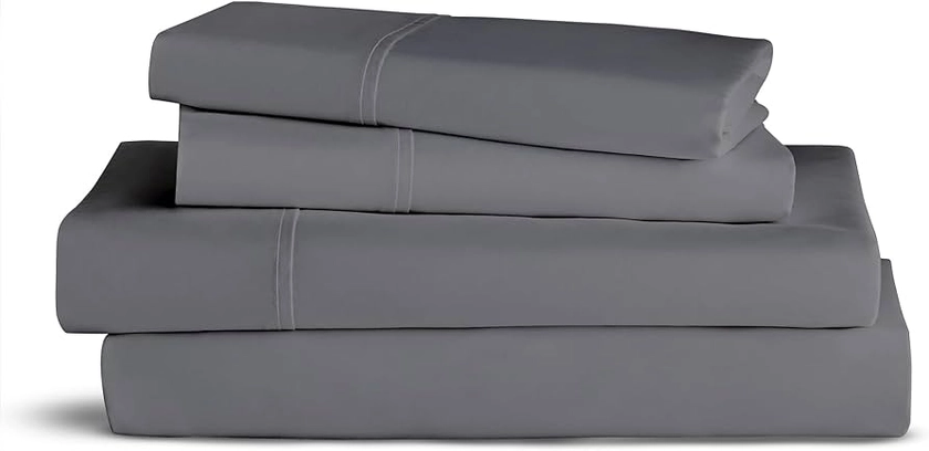 Purity Home Hotel Luxury Bed Sheets, 400TC Twin Dark Gray Sheet Set, 3Pc 100% Cotton Bed Sheets, Skin Friendly Bedding Set with Deep Pocket, Percale Cooling Sheets