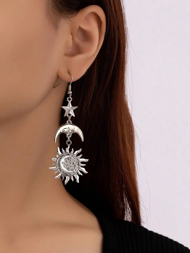 1pair Creative Sun & Moon Drop Earrings For Women For Daily Decoration