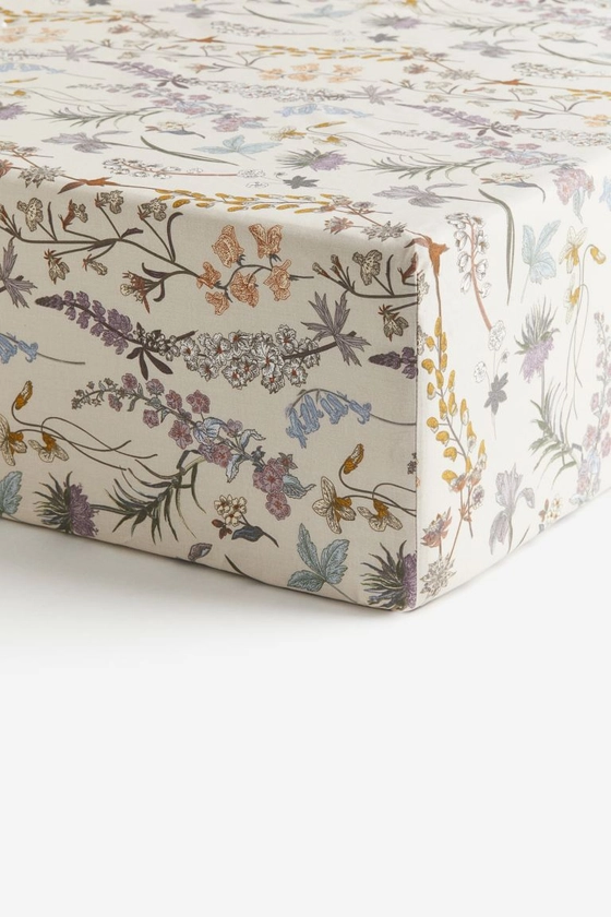 King/Queen Cotton Fitted Sheet - Beige/floral - Home All | H&M CA