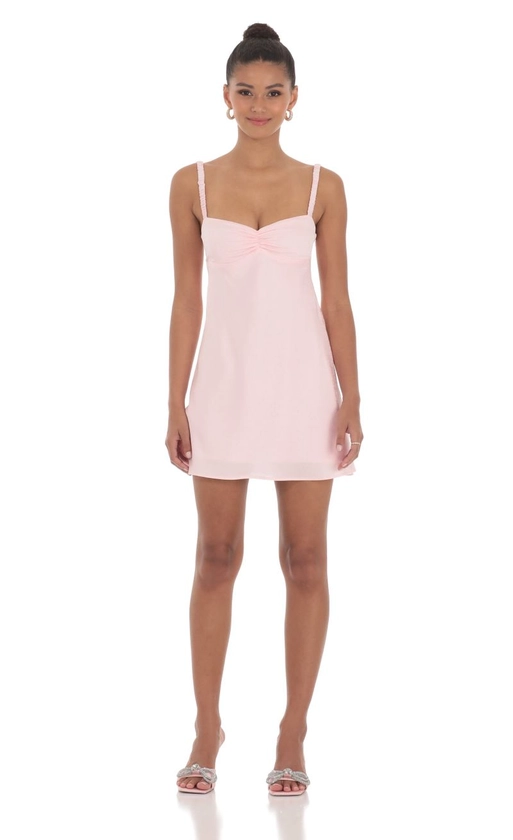 Jacquard Babydoll Satin Dress in Pink | LUCY IN THE SKY