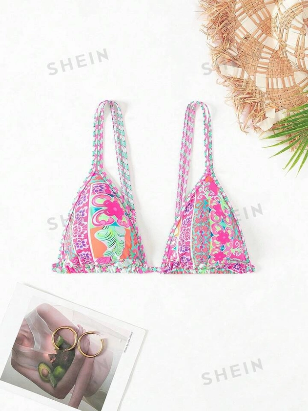 SHEIN Swim BohoFeel Women'S Floral Printed Bikini Top