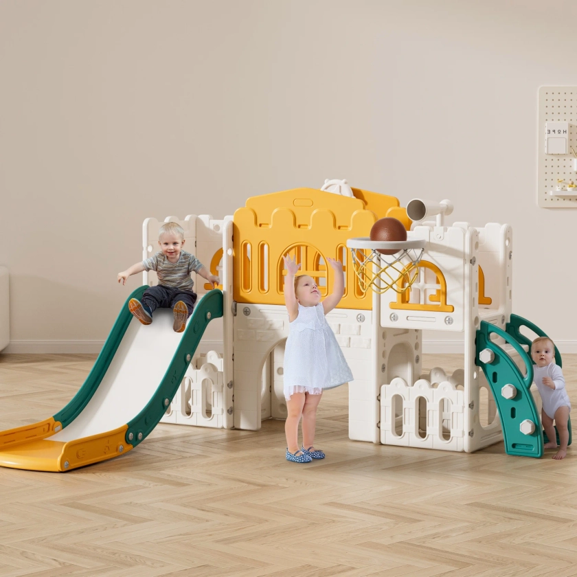 WFUN 9 in 1 Toddler Slide PlaySet for kids indoor/outdoor for Toddlers Age 1+, Yellow & Green - Walmart.com