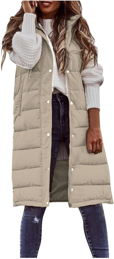 Women's Long Puffer Vest Jacket Sleveless Hoodies Full Zipper Sleeveless Down Coats Thickened Warm Windbreakers