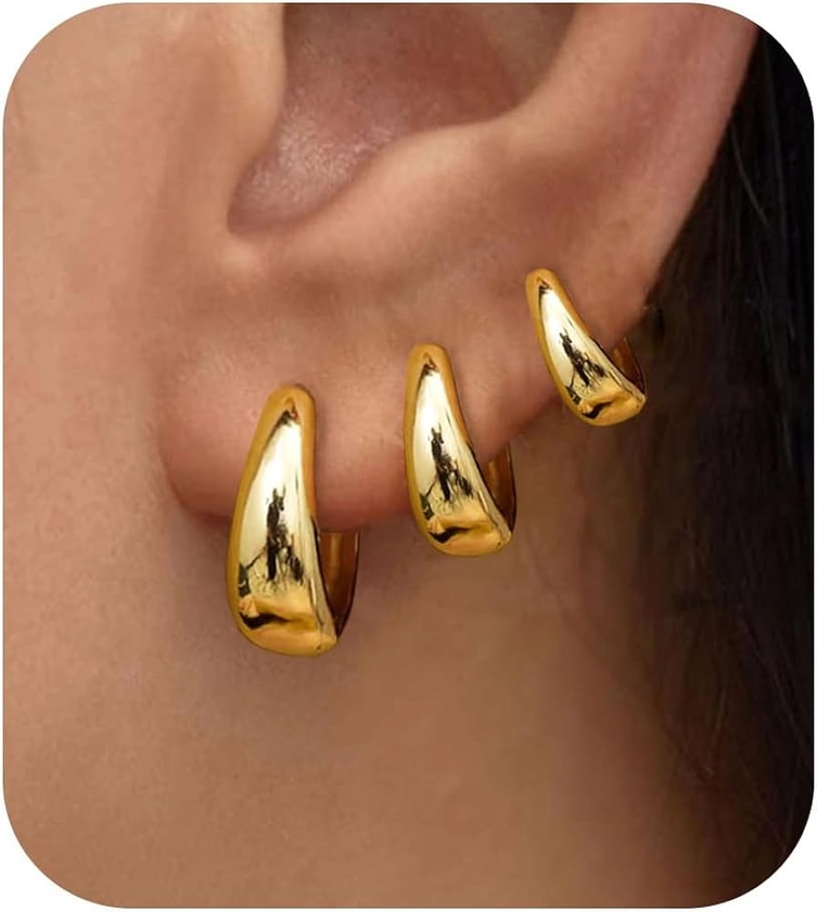 PANSHI Gold Hoop Earrings for Women Trendy Chunky Gold Earrings Huggie Dainty Earrings Gold Jewelry for Women Teen