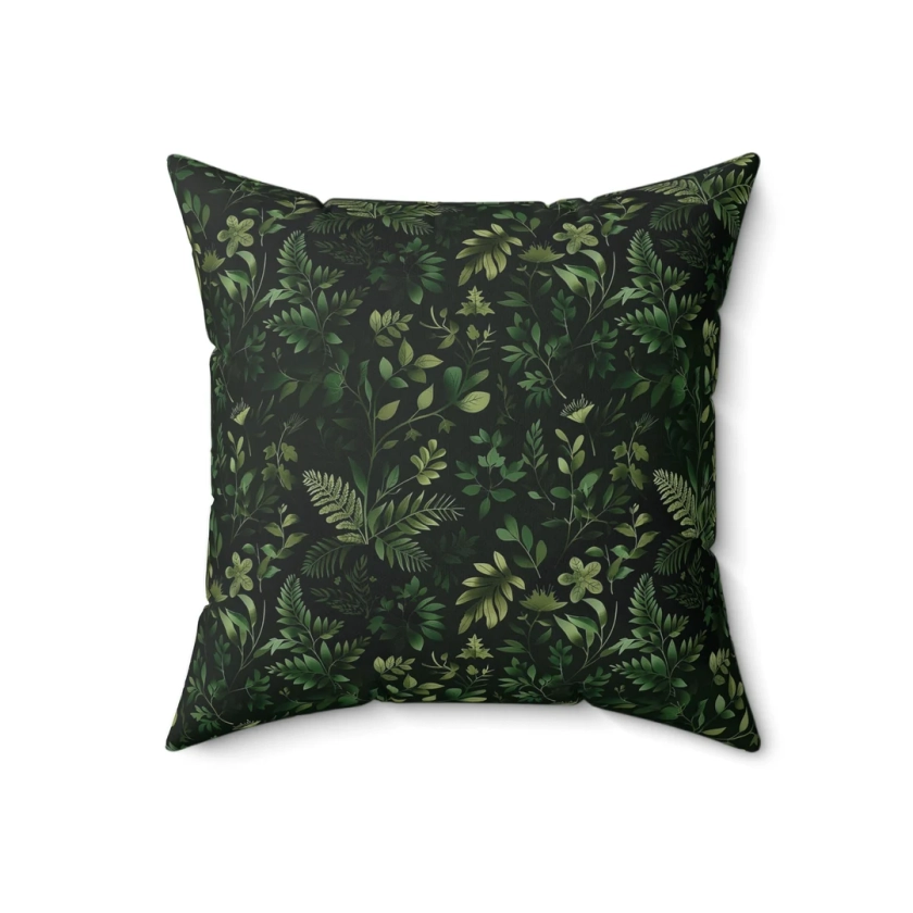 Dark Green Forest Fern Throw Pillow - Nature-Inspired Home Decor, Green Throw Pillow, Forestcore Pillow, Dark Academia Throw Pillow