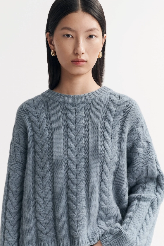 Chunky Cable Knit - Cable Knits - Pigeon Blue | Soft Goat