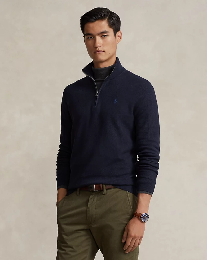 Mesh-Knit Cotton Quarter-Zip Jumper for Men | Ralph Lauren® UK