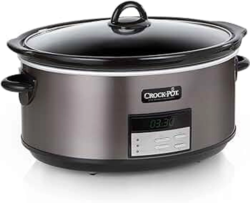 Crock-Pot Large 8-Quart Programmable Slow Cooker with Auto Warm Setting, Black Stainless Steel, Includes Cookbook (Pack of 1)