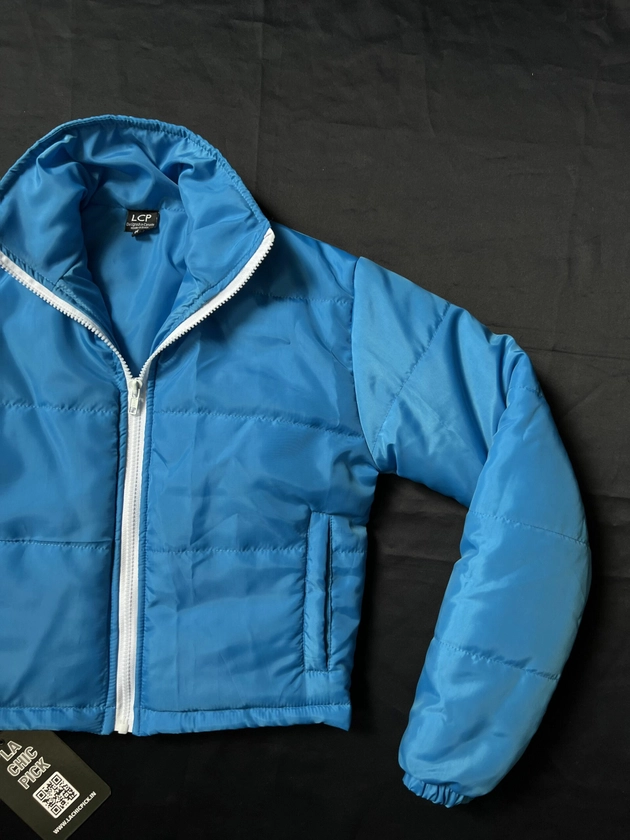 Blue Cropped Padded Puffer Jacket