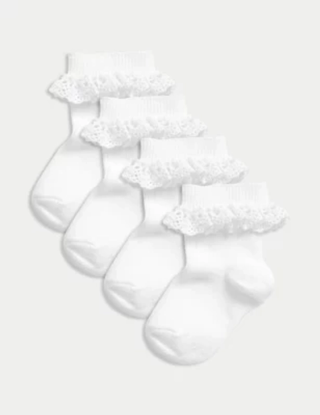 4pk Cotton Rich Ribbed Frill Baby Socks (0-3 Yrs) | M&S Collection | M&S