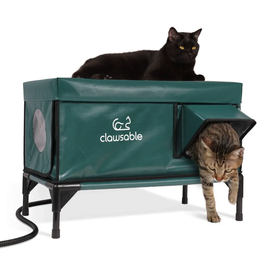 Outdoor Elevated Heated Cat House 2-Door Portable Large