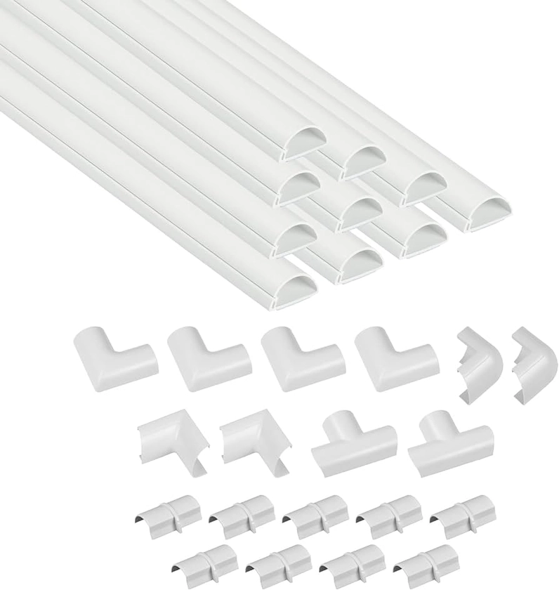 D-Line White Mini Trunking Kit, 4-Meter Self-Adhesive Wire Hider, Cable Management to Hide Wires on Wall, Cable Tidy Solution - 10x 40cm Lengths and Accessories - 30mm (W) x 15mm (H)