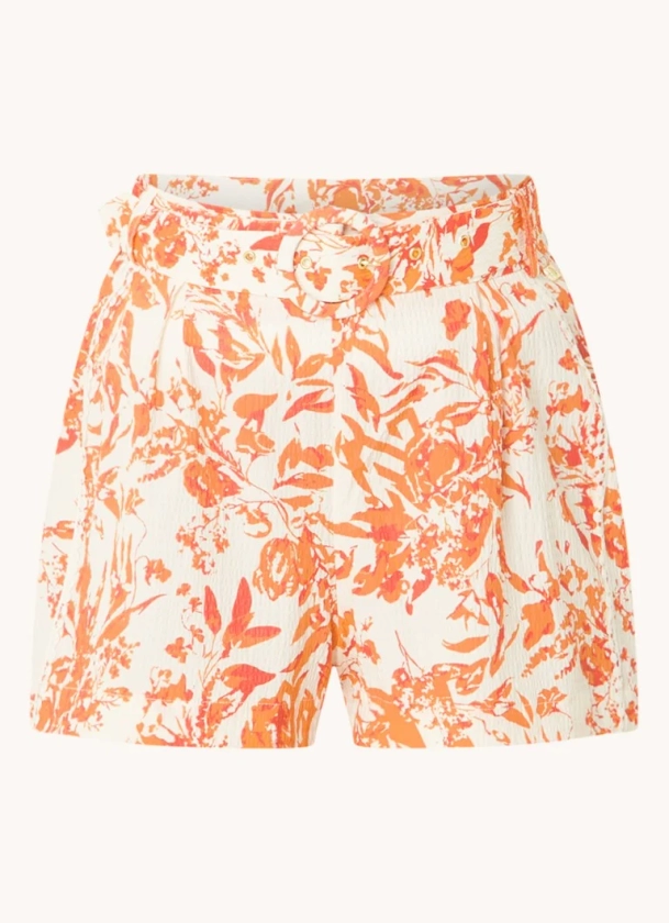 NIKKIE Rachel high waist korte broek met strikceintuur en structuur • Orange • deBijenkorf.be