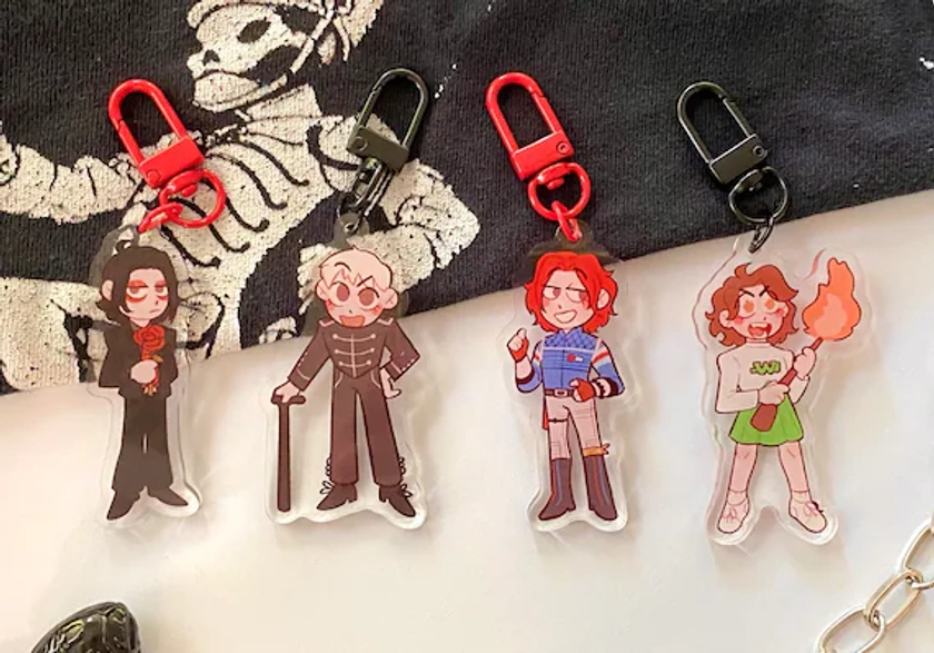 Gerard Way acrylic keychains, charms cute kawaii chibi, mcr my chemical romance pop punk band art