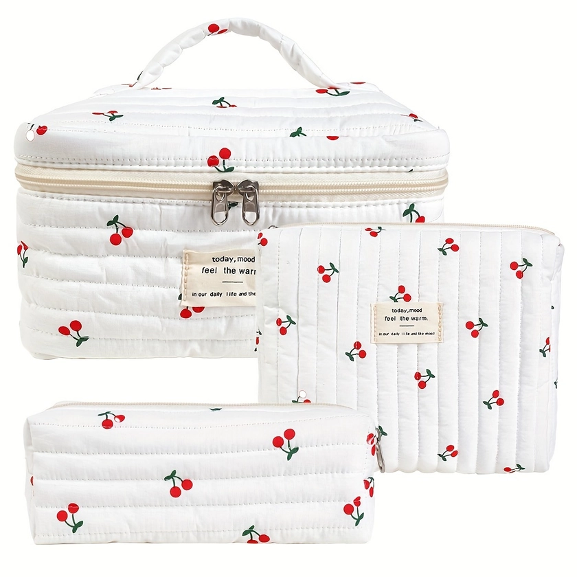 Cherry print Pure Cotton Cosmetic Bag Set Women Elegant - Temu