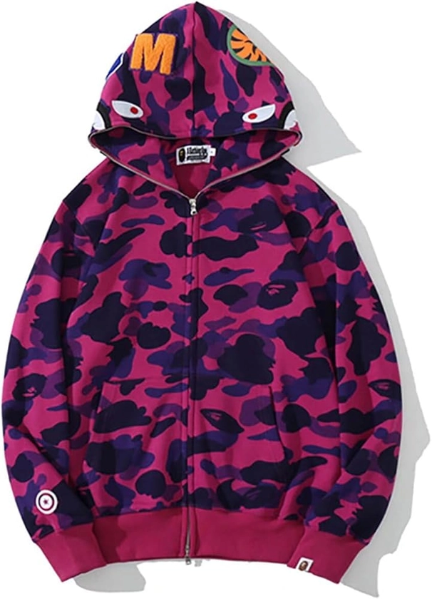 MRRTIME Bape Shark Hoodie, Bape Hoodie, Men's Jacket, Men's 3D Camouflage Shark Head Hooded Jacket, Hoodie with Zipping, Street Fashion, Hoodie with Zipping